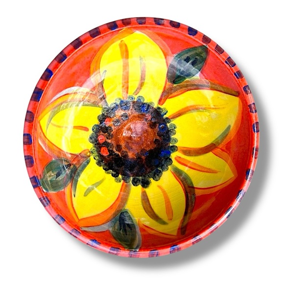 Orange Sunflower Pottery Bowl with a Crackle Glaze - Picture 12 of 15